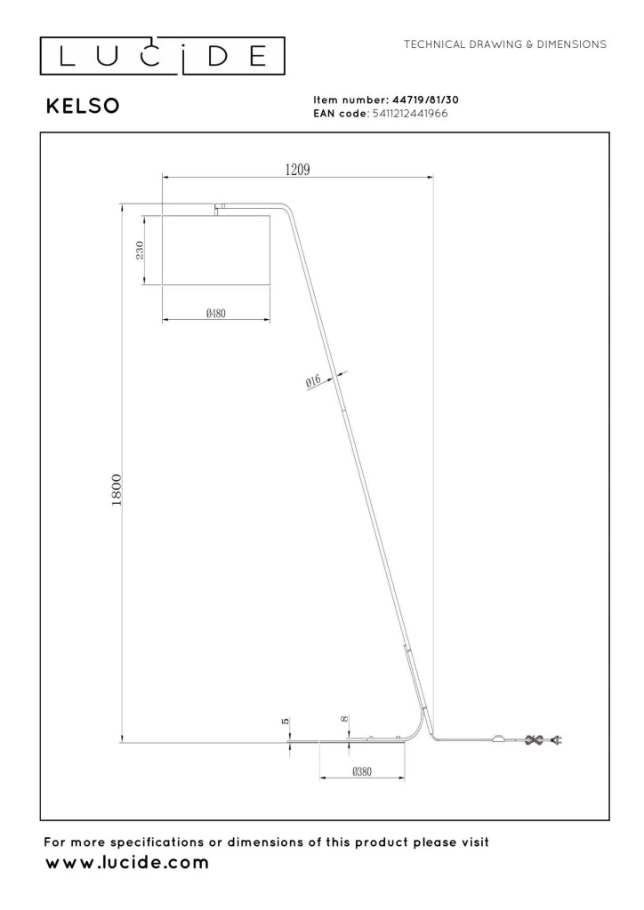 Lampada da terra KELSO nera in lino 1xE27 Lucide