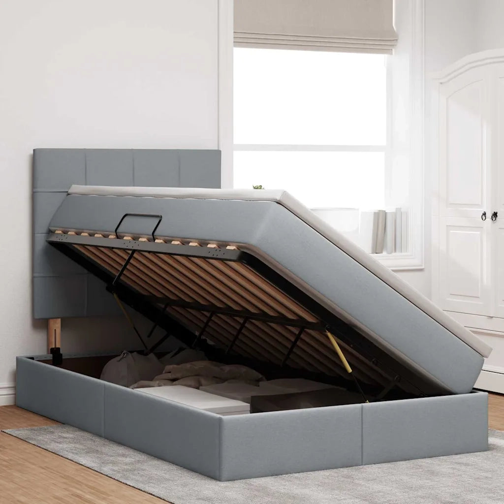 Letto con contenitore e LED con led Grigio chiaro 120 x 190 cm 3372402