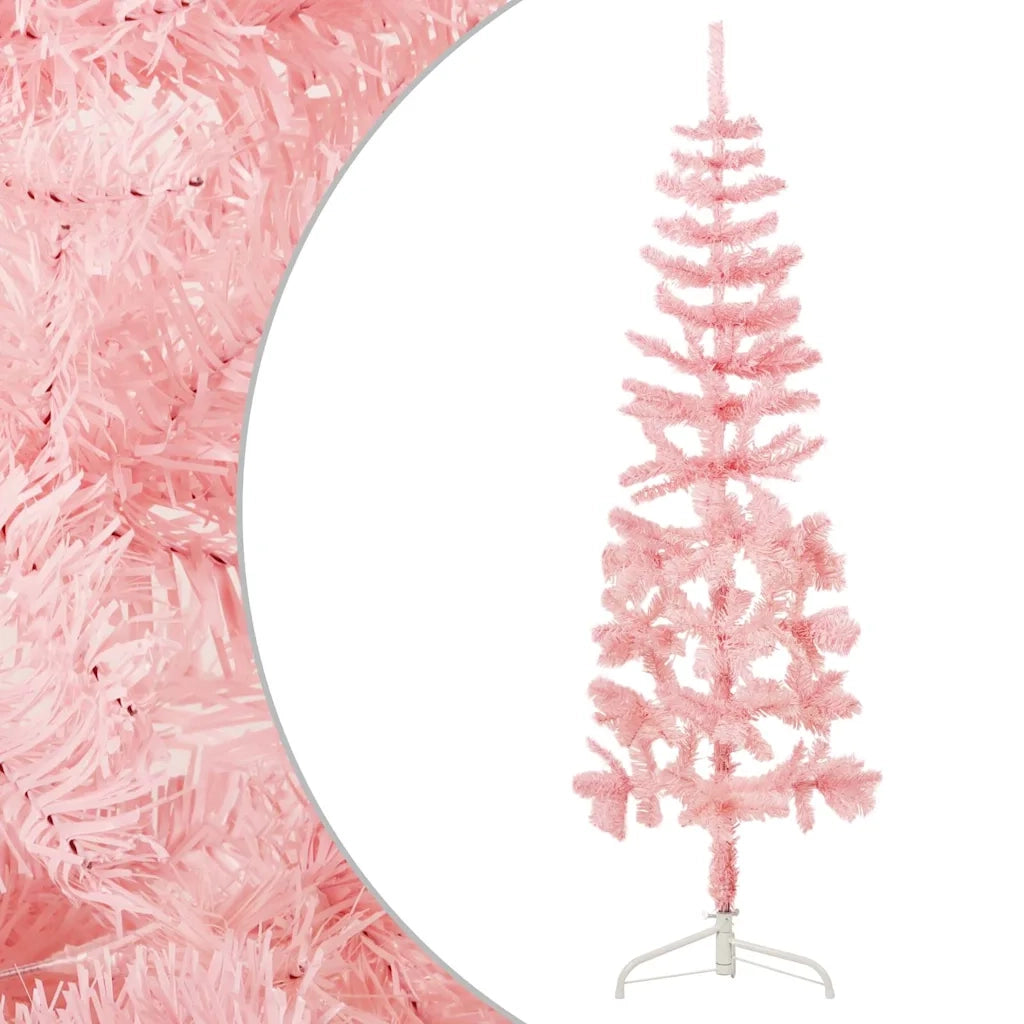 Albero Natale Artificiale Sottile a Met¨¤ e Supporto-Albero Natalizio Rosa 150 cm