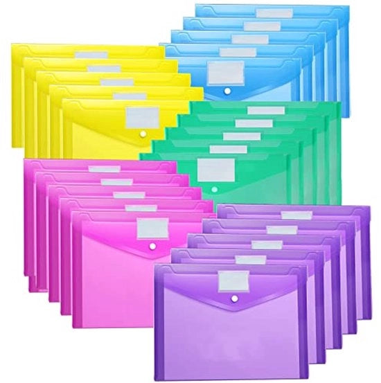 Documenti A4, 25 pezzi buste trasparenti con chiusura a cerniera e etichetta, contenitore A4 per documenti, 5 colori