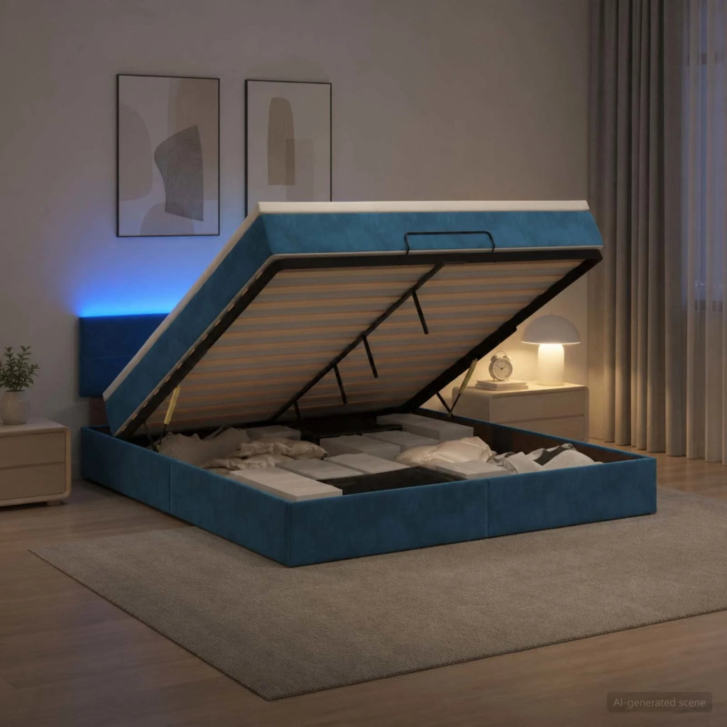 Letto Ottomano con Materasso e LED Blu scuro 140 x 190 cm 3457141