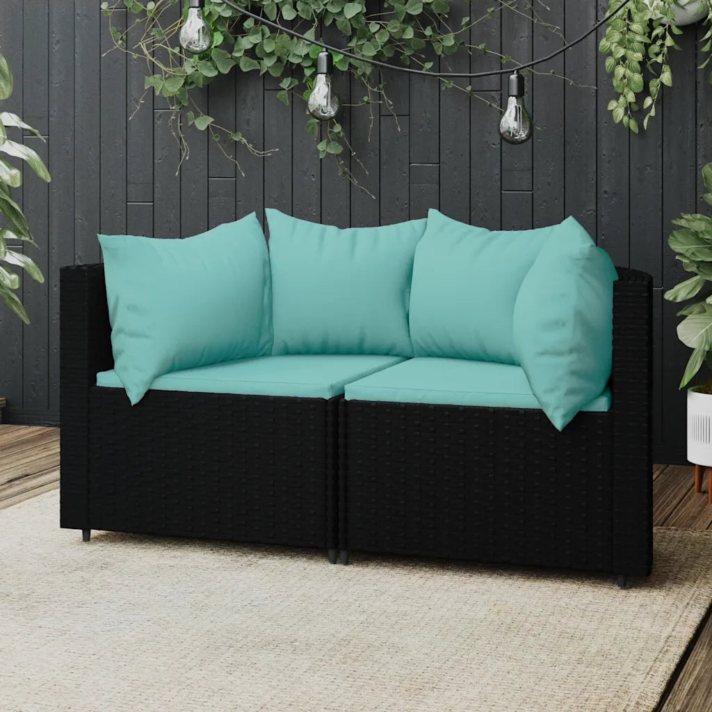 Divani Angolari da Giardino con Cuscini 2pz in Polyrattan Nero 319806