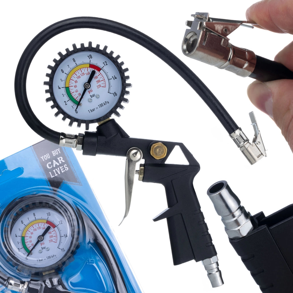 Pistola Pneumatica con Manometro 0-16 Bar – Alluminio Leggero e Durevole | Tubo 35 cm