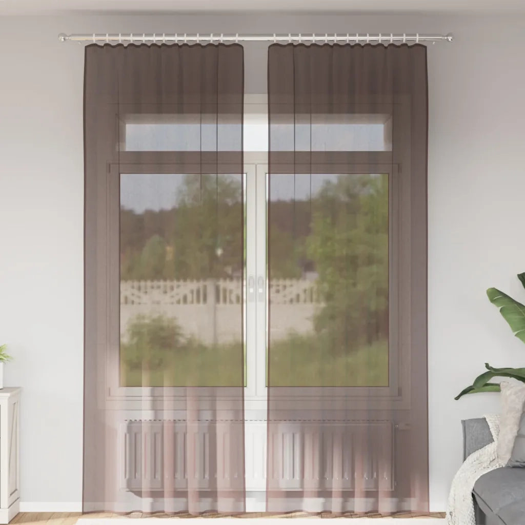 Tende in Voile con Linguetta 2 pz Marrone 4102265