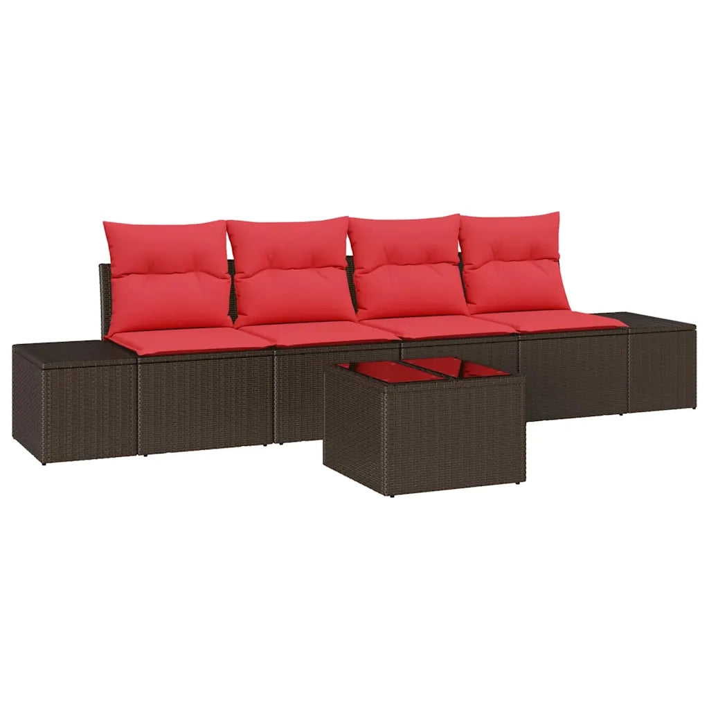 Set di divani con cuscino 5 pcs Marrone polyrattan 3346934