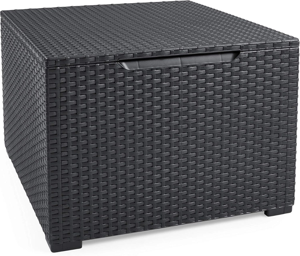 Salottino da Esterno Emma Lounge Set 4 Pezzi in Resina Effetto Rattan Colore Graphite con Divano, 2 Poltrone e Tavolino Contenitore Keter