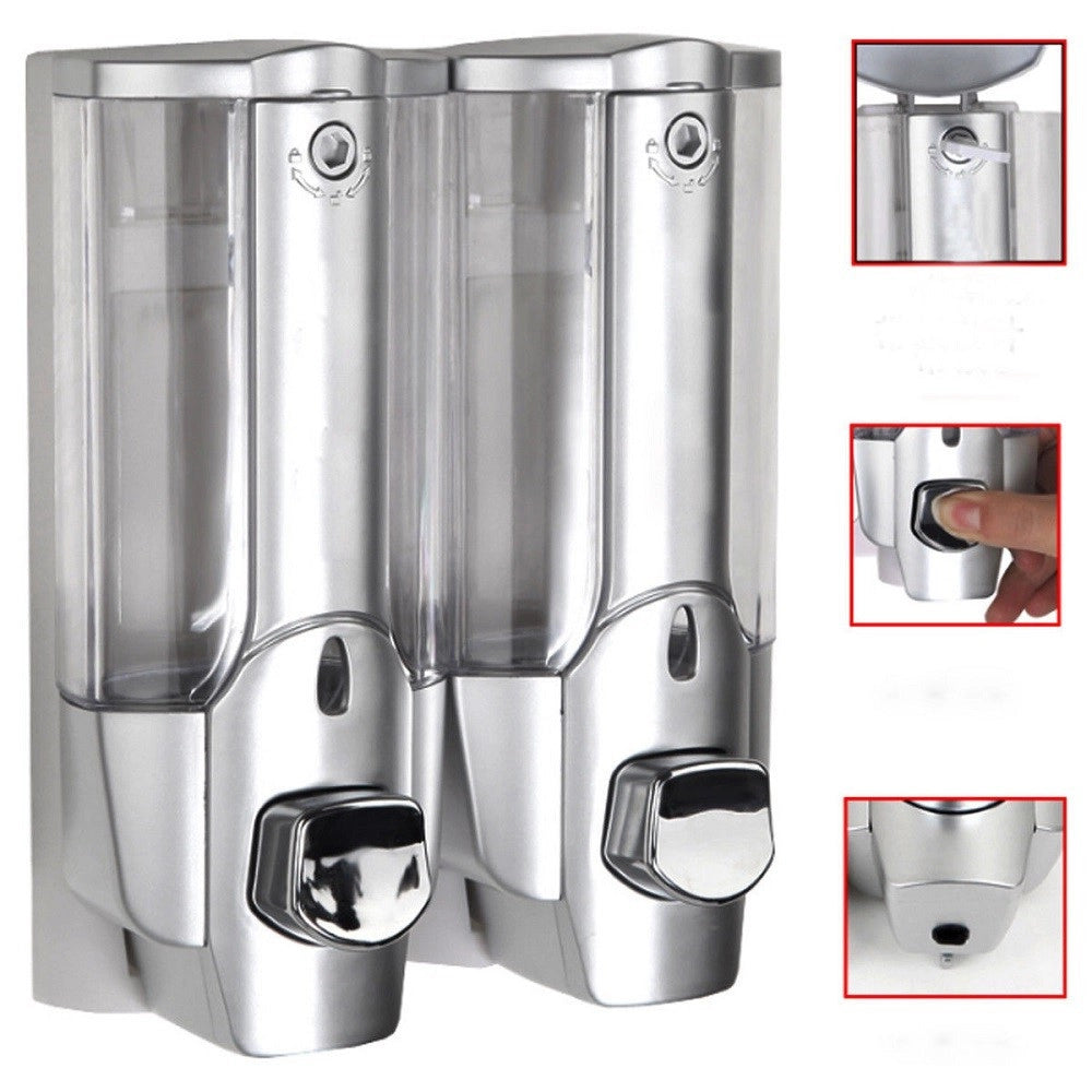 Trade Shop - Dispenser Doppio Erogatore Sapone Manuale Dosatore Professionale A Muro 700 Ml -
