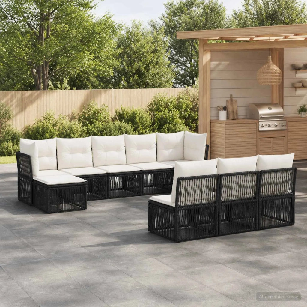 Set Divano da Giardino 10 pz Nero polyrattan 3434356