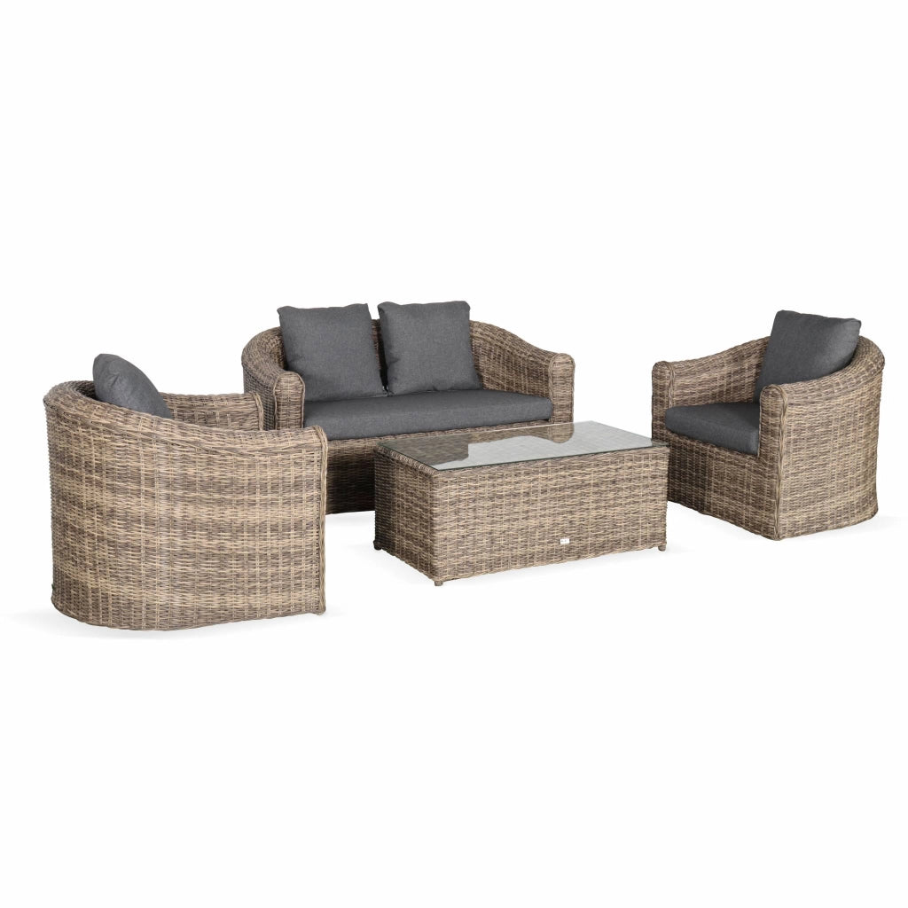 Salotto da giardino in resina intrecciata, 4 posti, beige