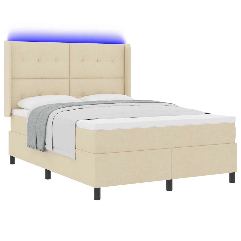 Letto a Sorgente LED con materasso Crema 140 x 190 cm Tessuto