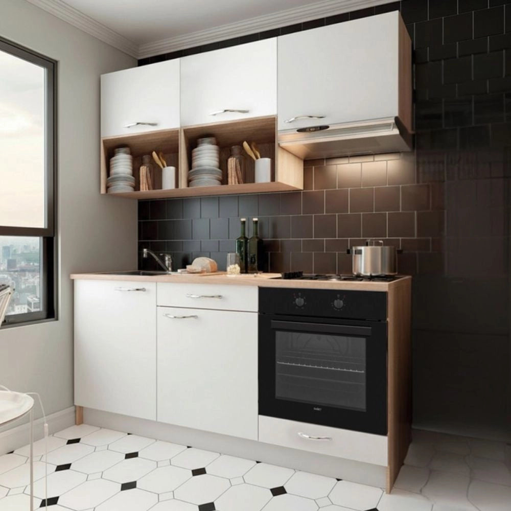 Cucina Completa Cuneo 180 cm con Elettrodomestici Inclusi – Rovere e Bianco Opaco