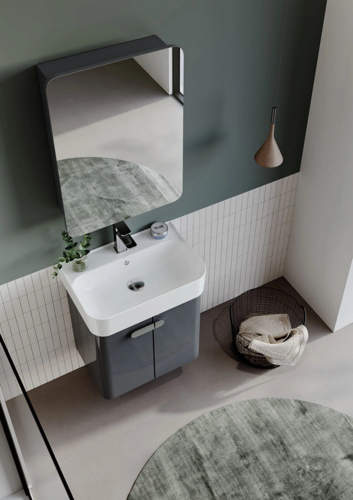 Set mobile lavabo con specchio (2 pezzi) "Orbit 55" - 55 x 38 x 62 cm - Antracite