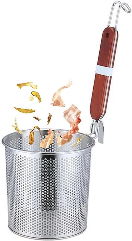 Setaccio per Pasta in Acciaio Inossidabile con Maniglia in Legno - Ideale per la Sciacquatura della Pasta