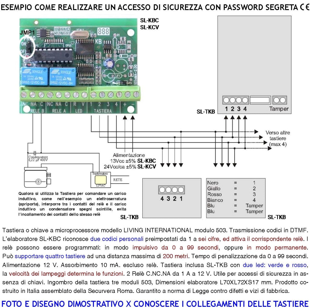 Tastiera Digitale Elettronica Interna Modulo 503 Kit Elaboratore Remoto Gestisce 2 Attivazioni Alimentazione 12 V Codici DTMF 6 Cifre 2 Led e 2 Relè Con Funzioni Programmabili Protezine IP44 Apriporta