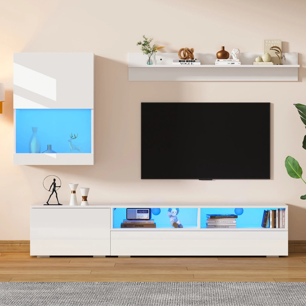 MOBILE TV Set da 3 pezzi 175 cm con LED Bianco lucido