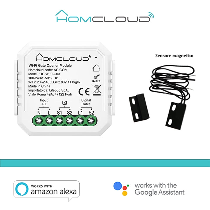 Modulo Cancelli/Garage ed Elettroserrature Wi-Fi 1CH incasso SmartLife Tuya AS-GOM QS-WIFI-C03