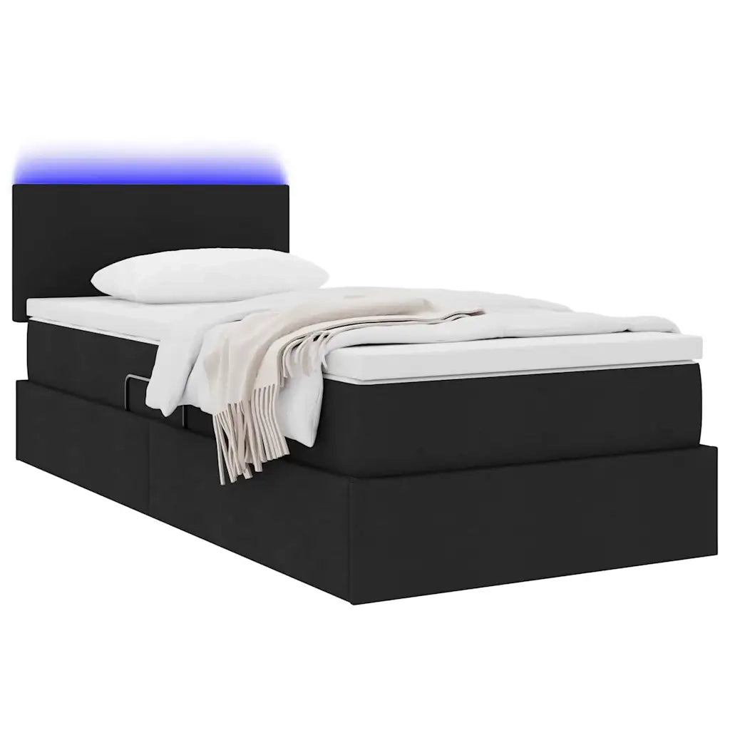 Letto con contenitore e LED con led Nero 90 x 200 cm Tessuto