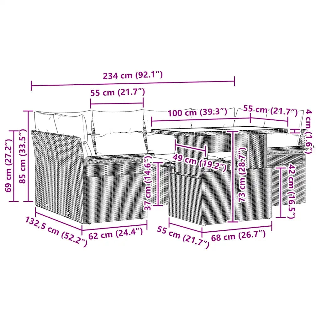 Set Divano da Giardino 7 pcs Grigio chiaro Poly Rattan