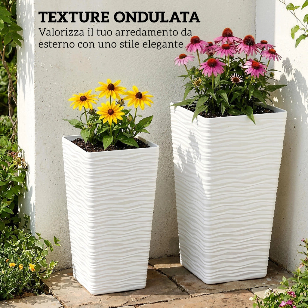 Vasi da Giardino Impilabili con Motivo Ondulato ¨C Zephmum ¨C Plastica Bianco 42/55/65 cm