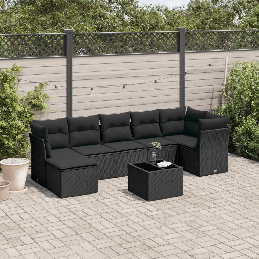 Set Divani da Giardino con Cuscini 8 pz Nero in Polyrattan 3249814