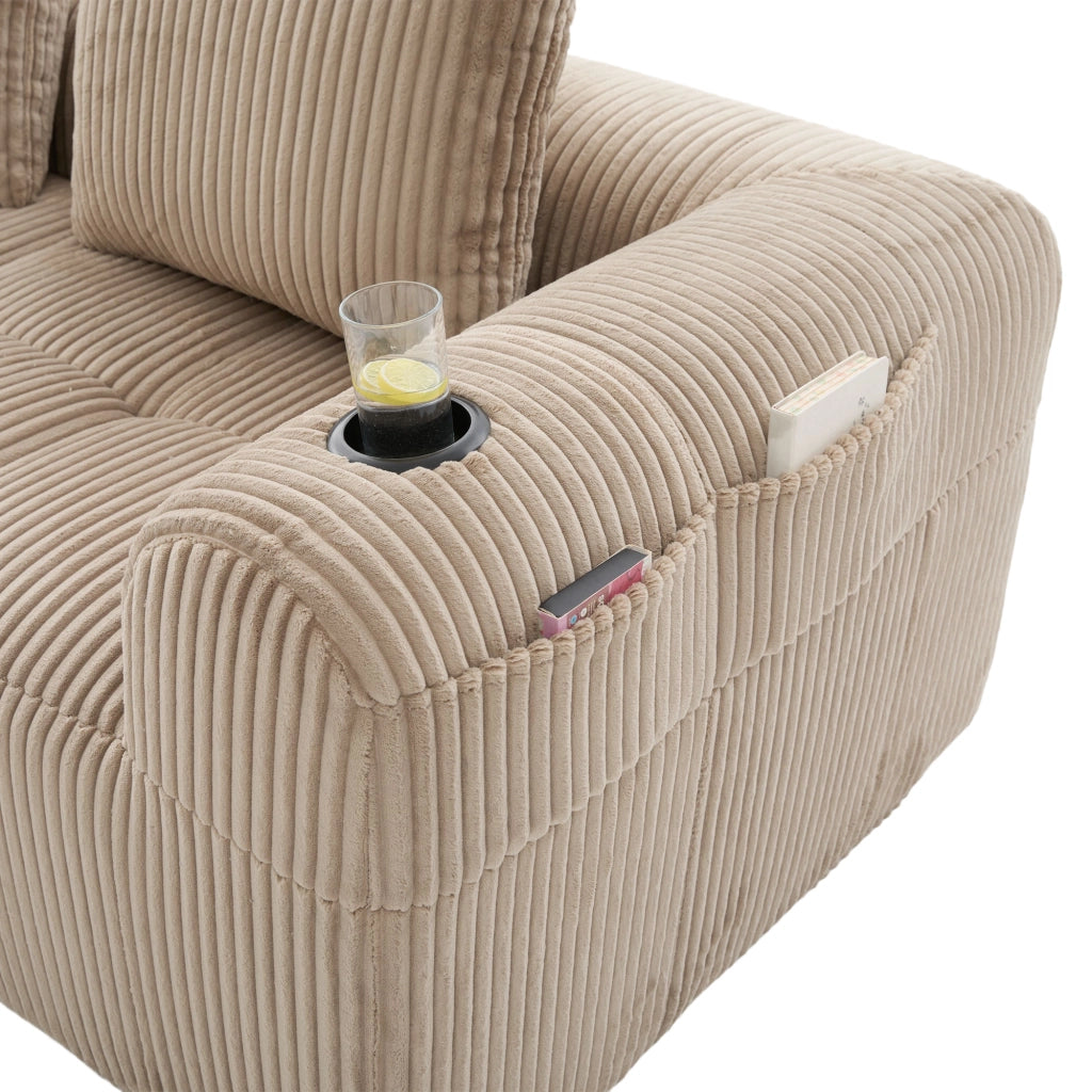 Divano Compatto in Tessuto a Coste con Cuscini ¨C MINIMAL ¨C Khaki, Morbido, Modulare