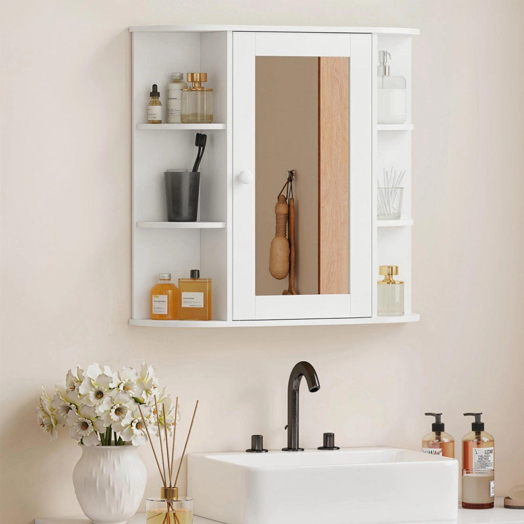 Mobile Bagno con Specchio e Ripiani ¨C Zephmum ¨C Bianco 66x17x63 cm
