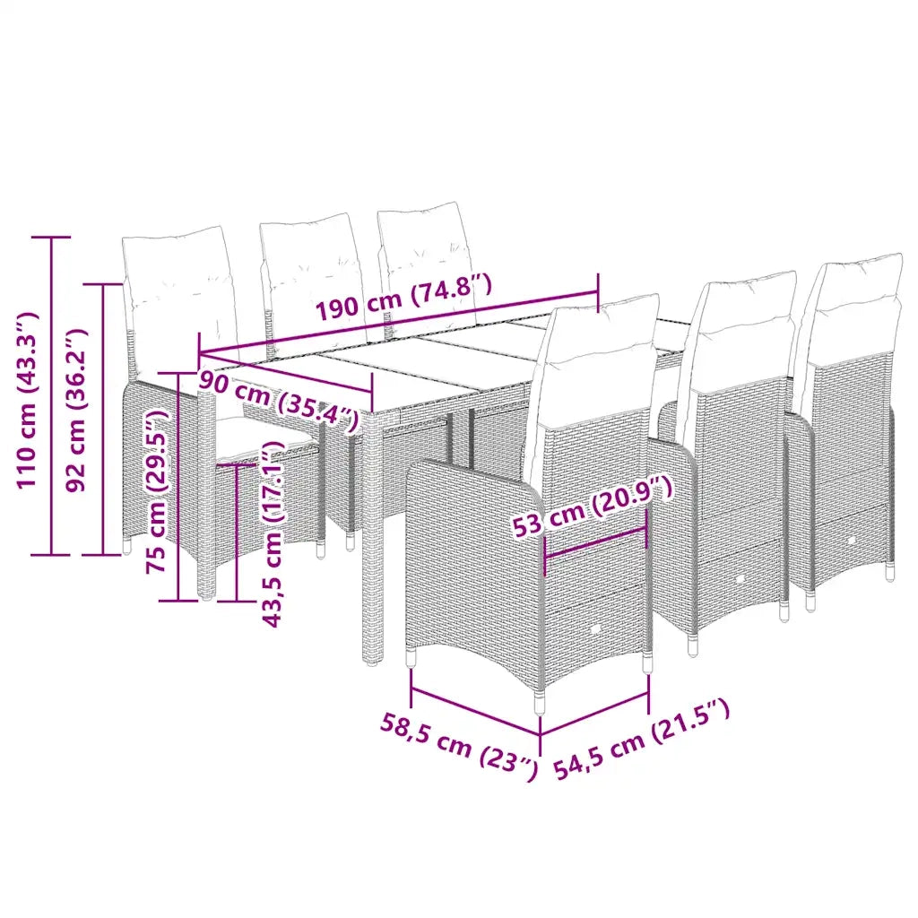 Set da Bistrò da Giardino 7 pz con Cuscini Beige in Polyrattan 3277101