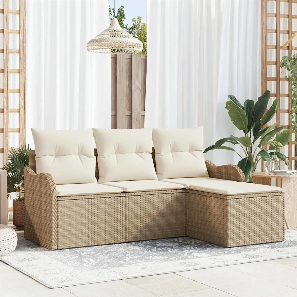 Set Divano da Giardino con cuscino 4 pcs Beige polyrattan