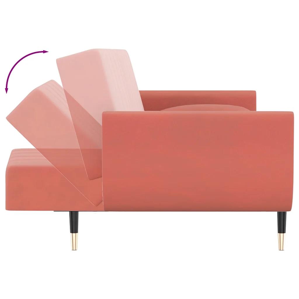 Divano Letto a 2 Posti con 2 Cuscini-Sofa Letto 2 Posti-Daybed Rosa in Velluto 204754