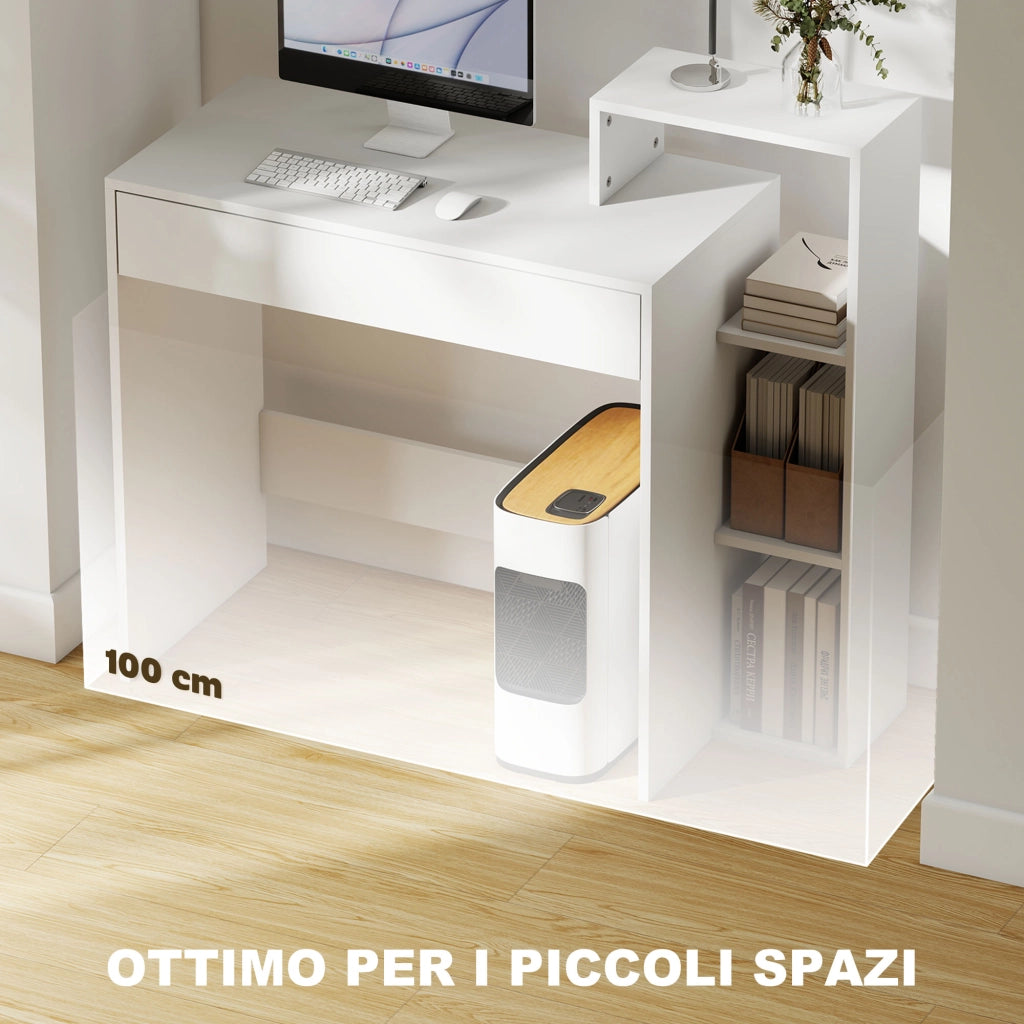 Scrivania PC Moderna con Cassetto e Ripiani Aperti ¨C Minimal ¨C 100x40x90 cm