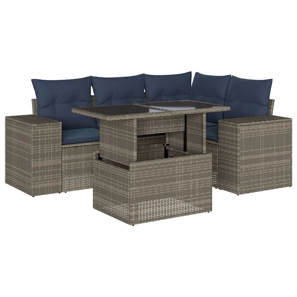 Set Divani da Giardino 5 pz con Cuscini Grigio in Polyrattan 3269141