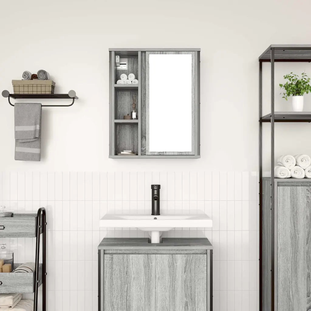 Pensile da Bagno con Specchio-Mobile bagno con specchio Grigio Sonoma 50x21x60 cm