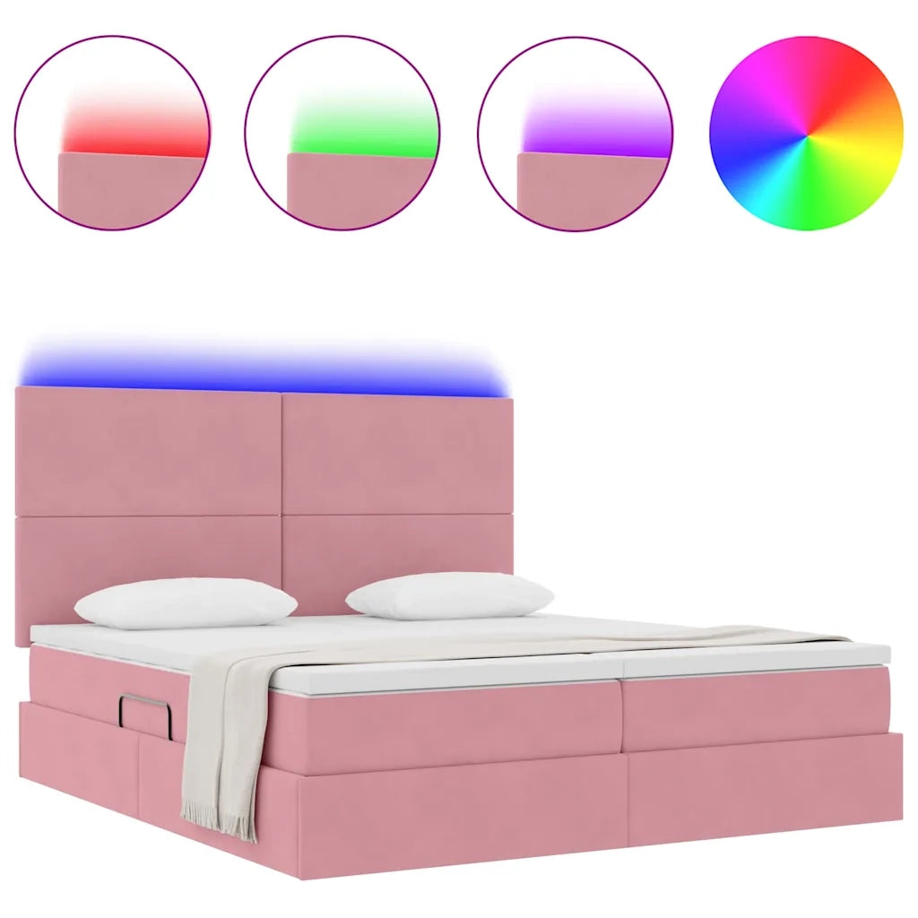 Letto con luci a strisce a LED Rosa 180 x 200 cm Velluto