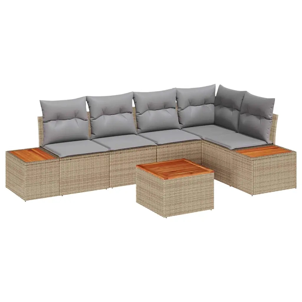Set Divano da Giardino 6 pcs beige e grigio chiaro Poly Rattan