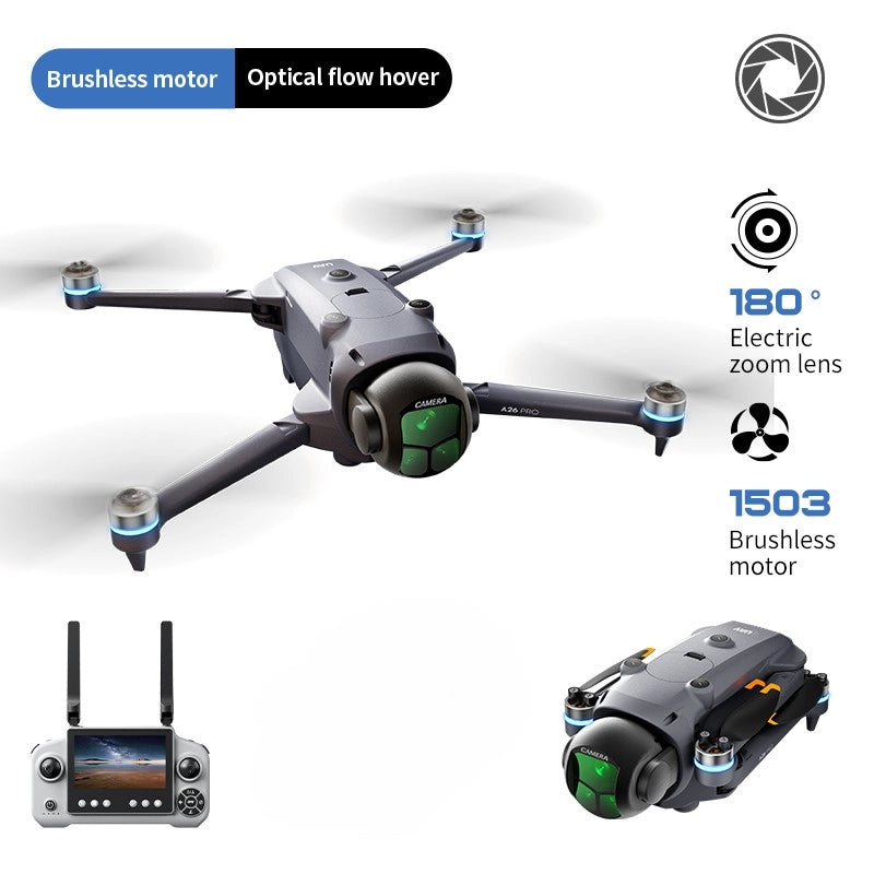 Drone pieghevole con telecamera A26PRO 1080P GPS 1 batteria 3.7V 2650mAh 20-22 min obiettivo 180 gradi evitatore ostacoli 248g 1000 m schermo 4.5 5V2A
