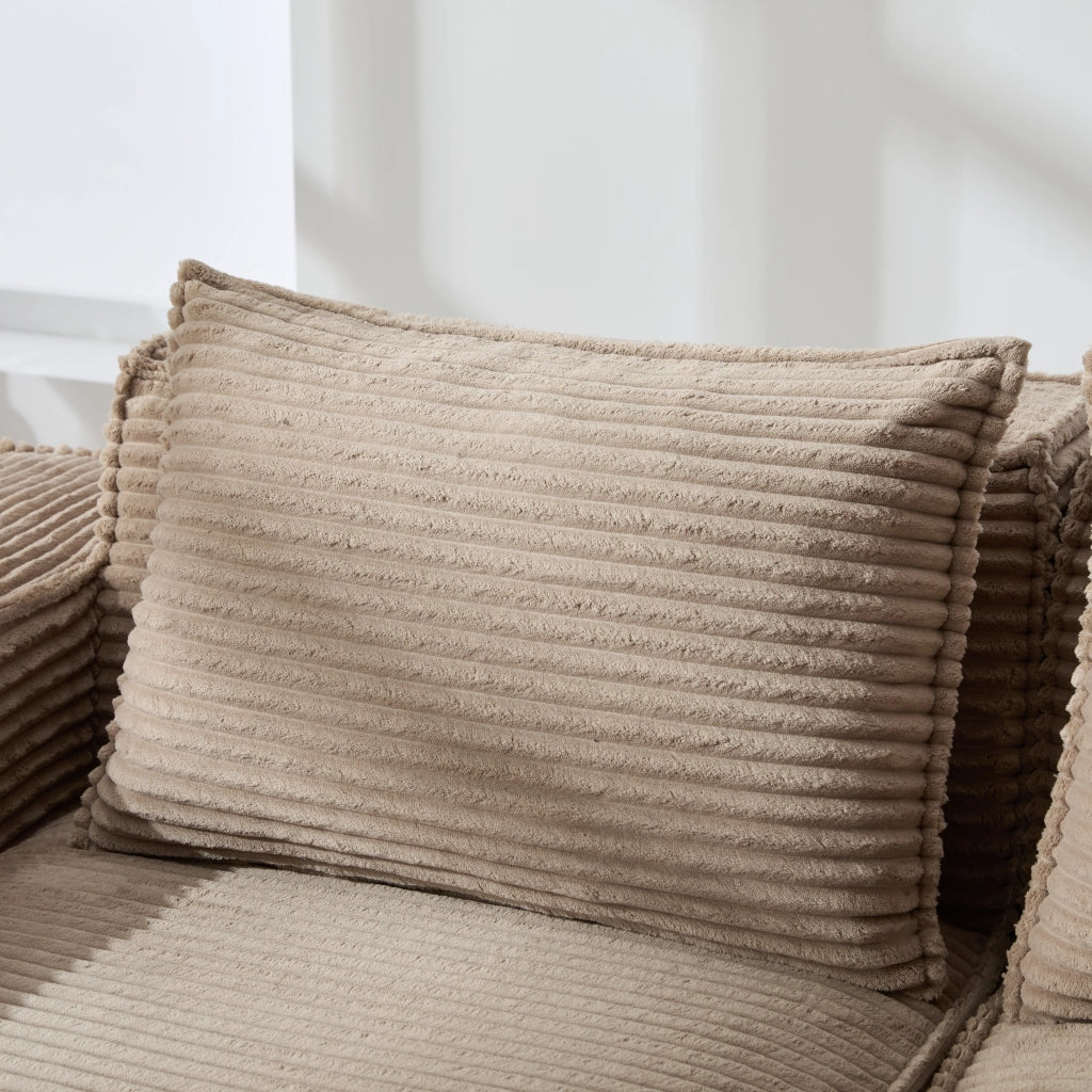 Divano Modulare 2 Posti con Portabicchieri e Tasche Laterali, Seduta con Molle, in Velluto a Coste Cachi 188 × 90 × 75 cm