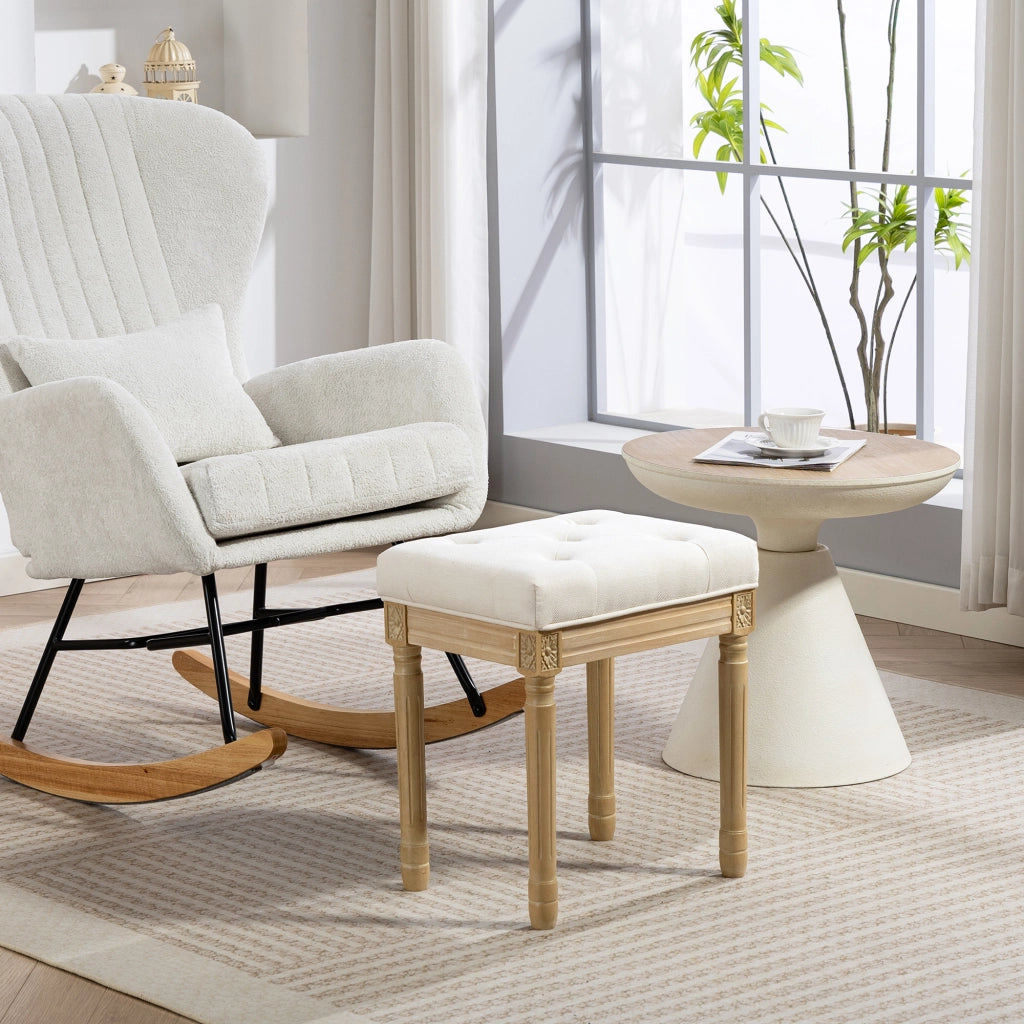 Poggiapiedi imbottito con gambe in legno ¨C Zephmum ¨C Beige 42x32x46.5 cm