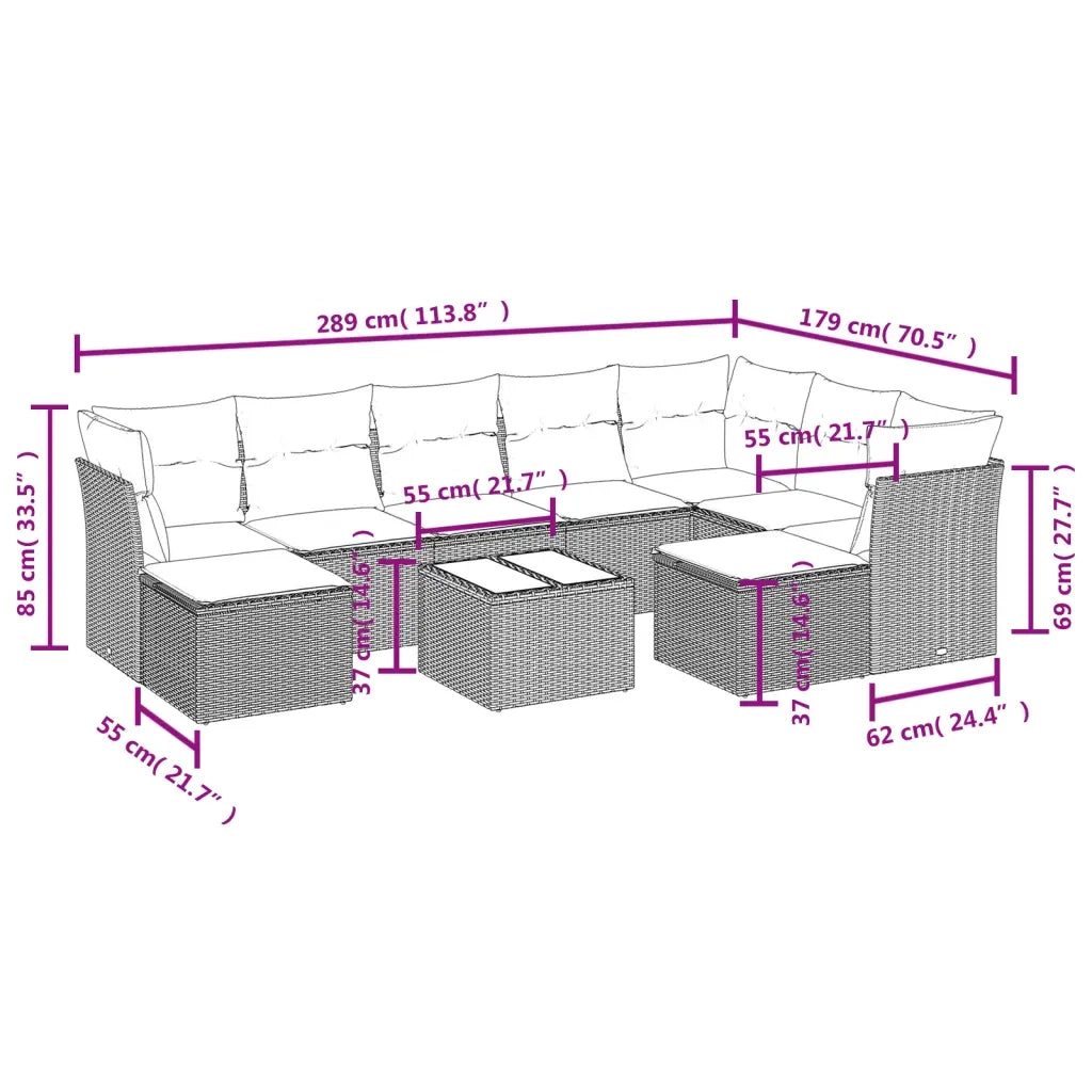 Set Divano da Giardino 10 pz con Cuscini Beige in Polyrattan 3250418