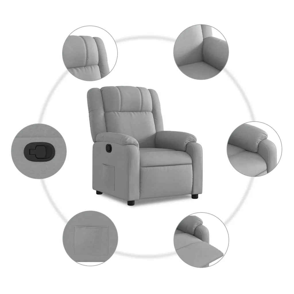 Poltrona | Sedia Relax Reclinabile in Tessuto Grigio Chiaro