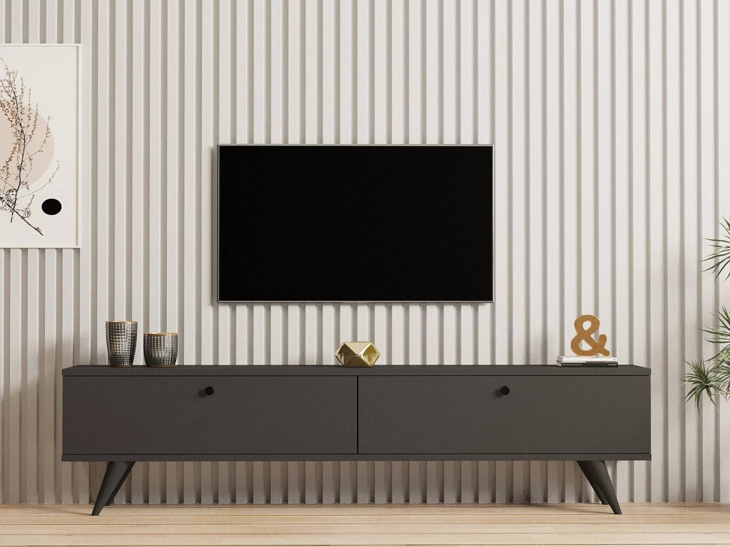 Atestino, Mobile Porta tv 2 Vani, 160x25x40h cm Nero Antracite