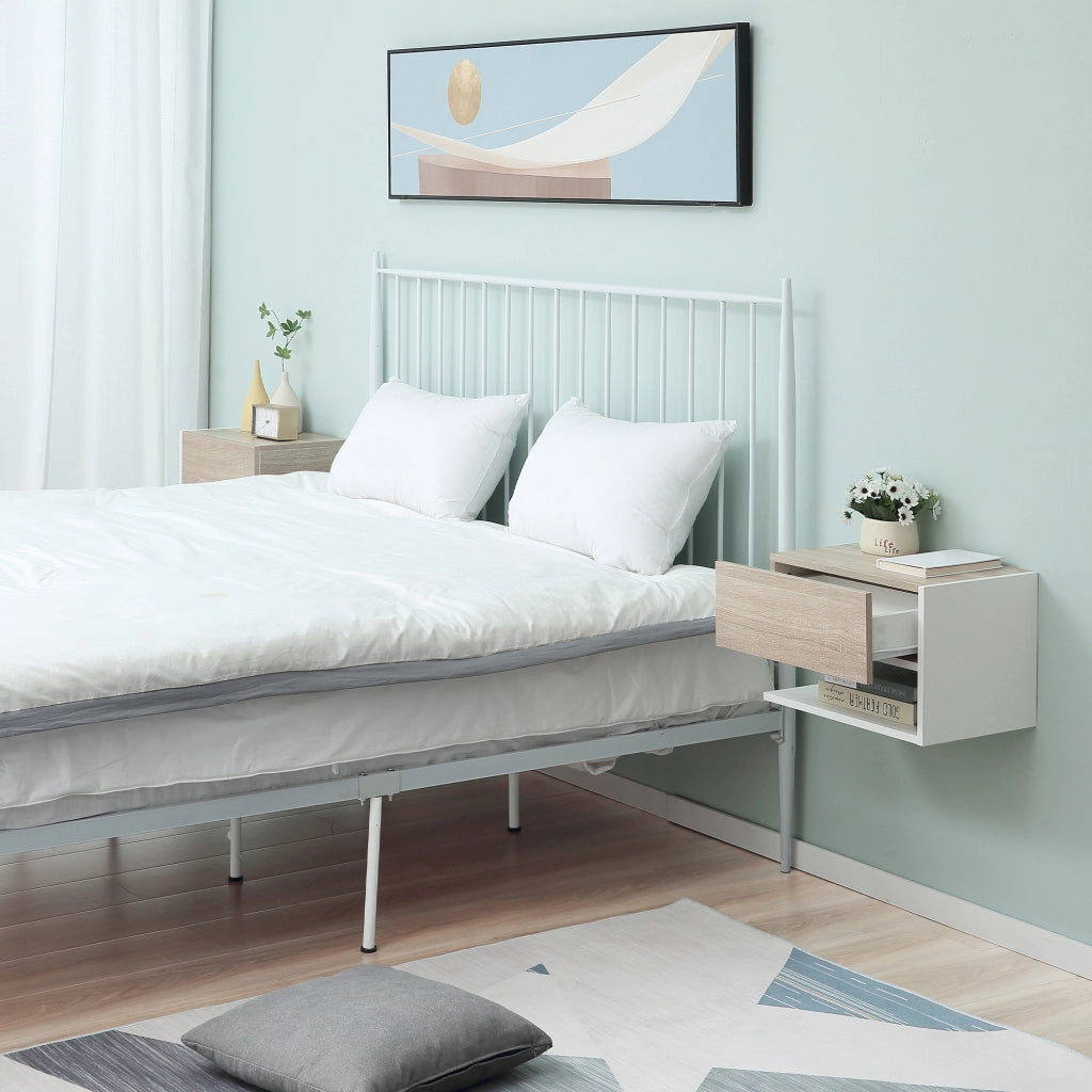 Comodino Sospeso con Cassetto ¨C Xylo ¨C Bianco Rovere Set 2 Pezzi