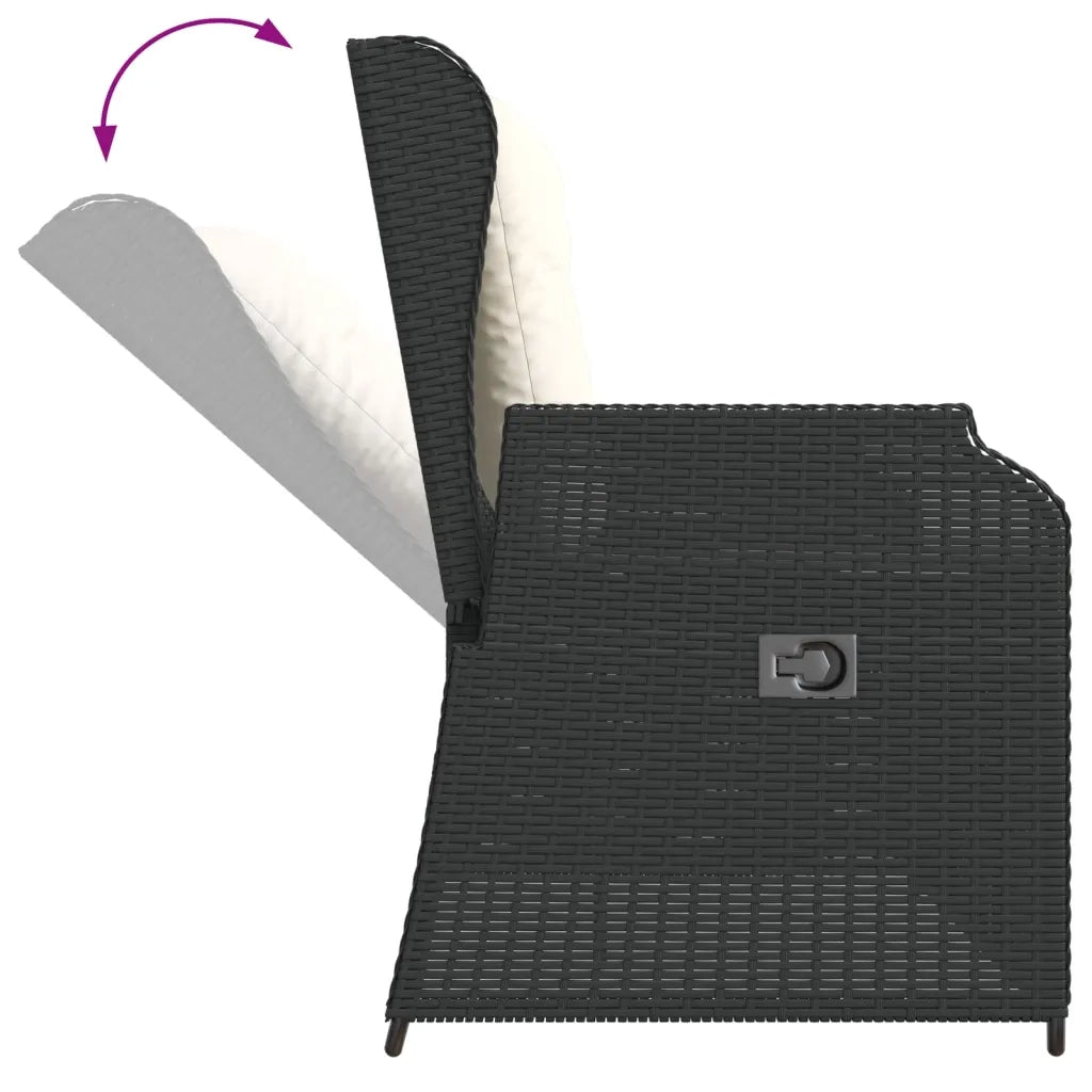Set Divani da Giardino 3 pz con Cuscini Nero in Polyrattan