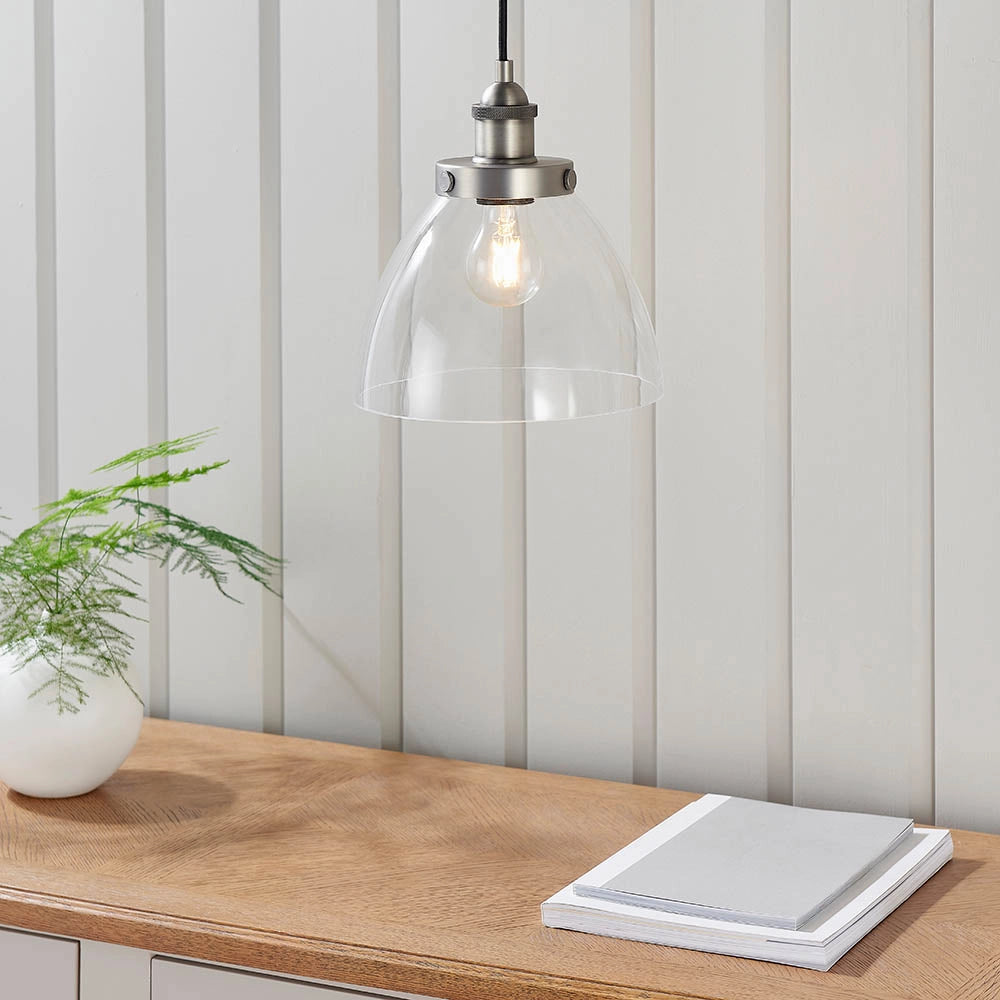 Lampada a sospensione vintage vetro argento spazzolato E27 Endon