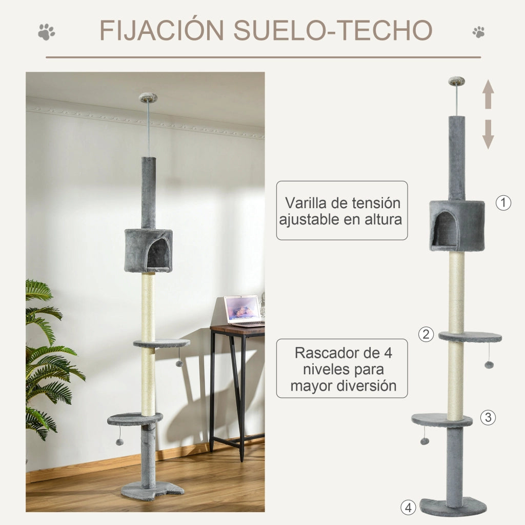 Albero tiragraffi per gatti con piattaforme e palo di sisal ¨C Minimal ¨C 255 cm grigio chiaro