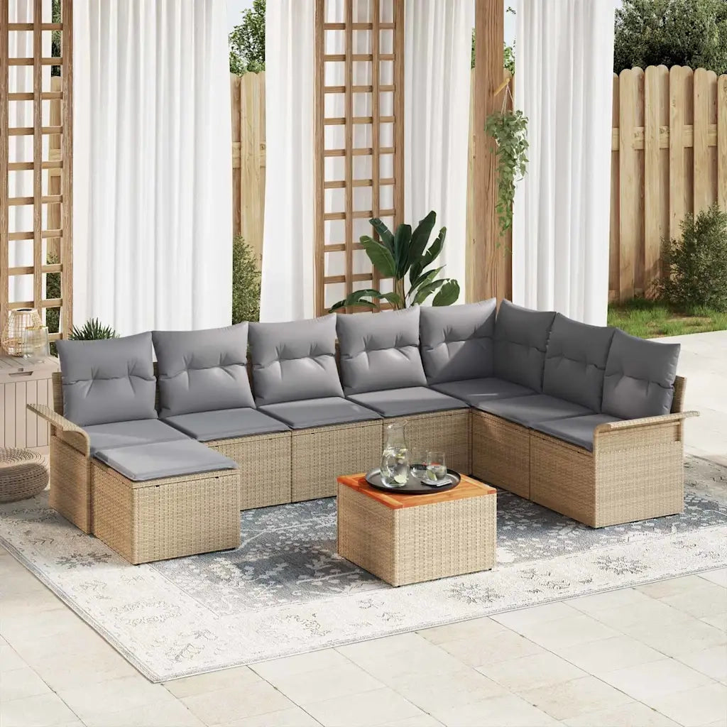 Set Divano da Giardino con cuscino 9 pcs Beige polyrattan