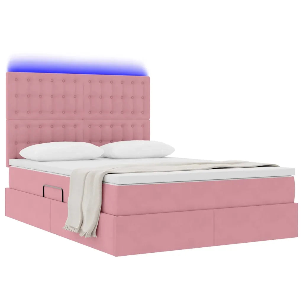 Letto con contenitore e LED con led Rosa 140 x 200 cm Velluto