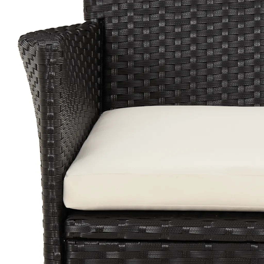 Set da Pranzo da Giardino 3 pz con Cuscini Nero in Polyrattan 3187388