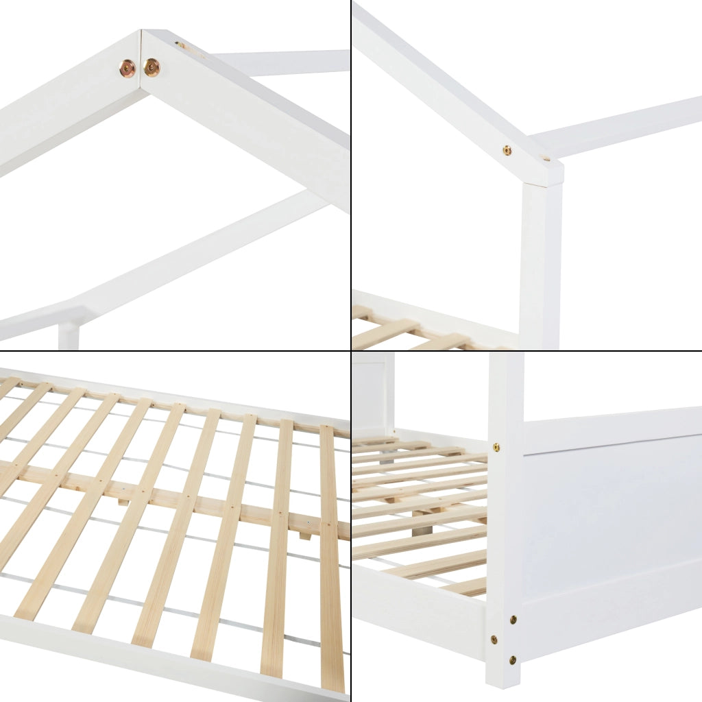 Letto per Cameretta Simo a Forma di Casetta 140 x 200 cm - Bianco [en.casa]