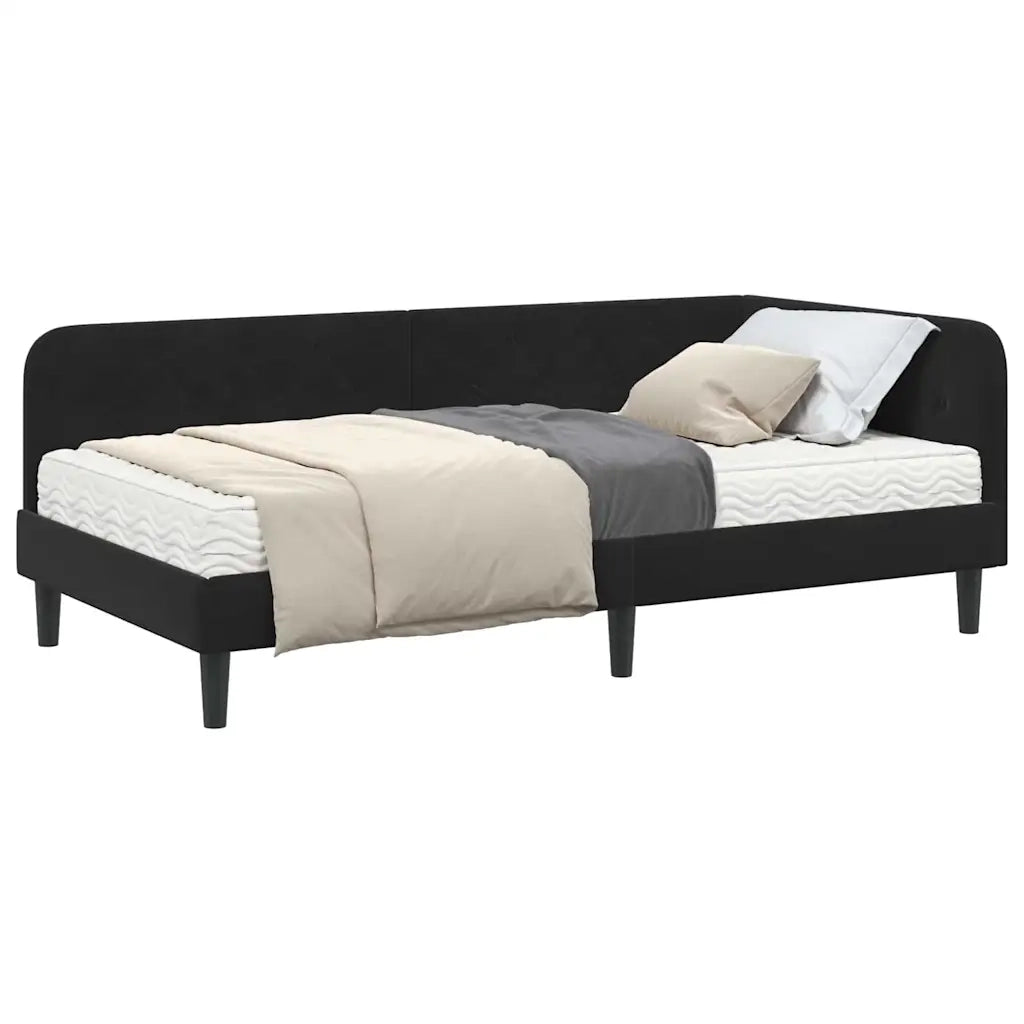 Cornice del letto ad angolo Nero 90 x 190 cm Velluto