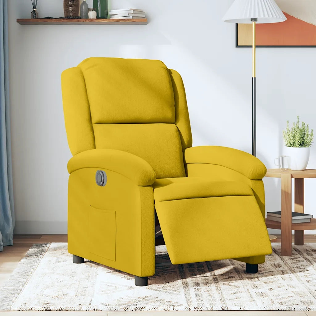 Poltrona | Sedia Relax Reclinabile Elettrica Gialla in Velluto